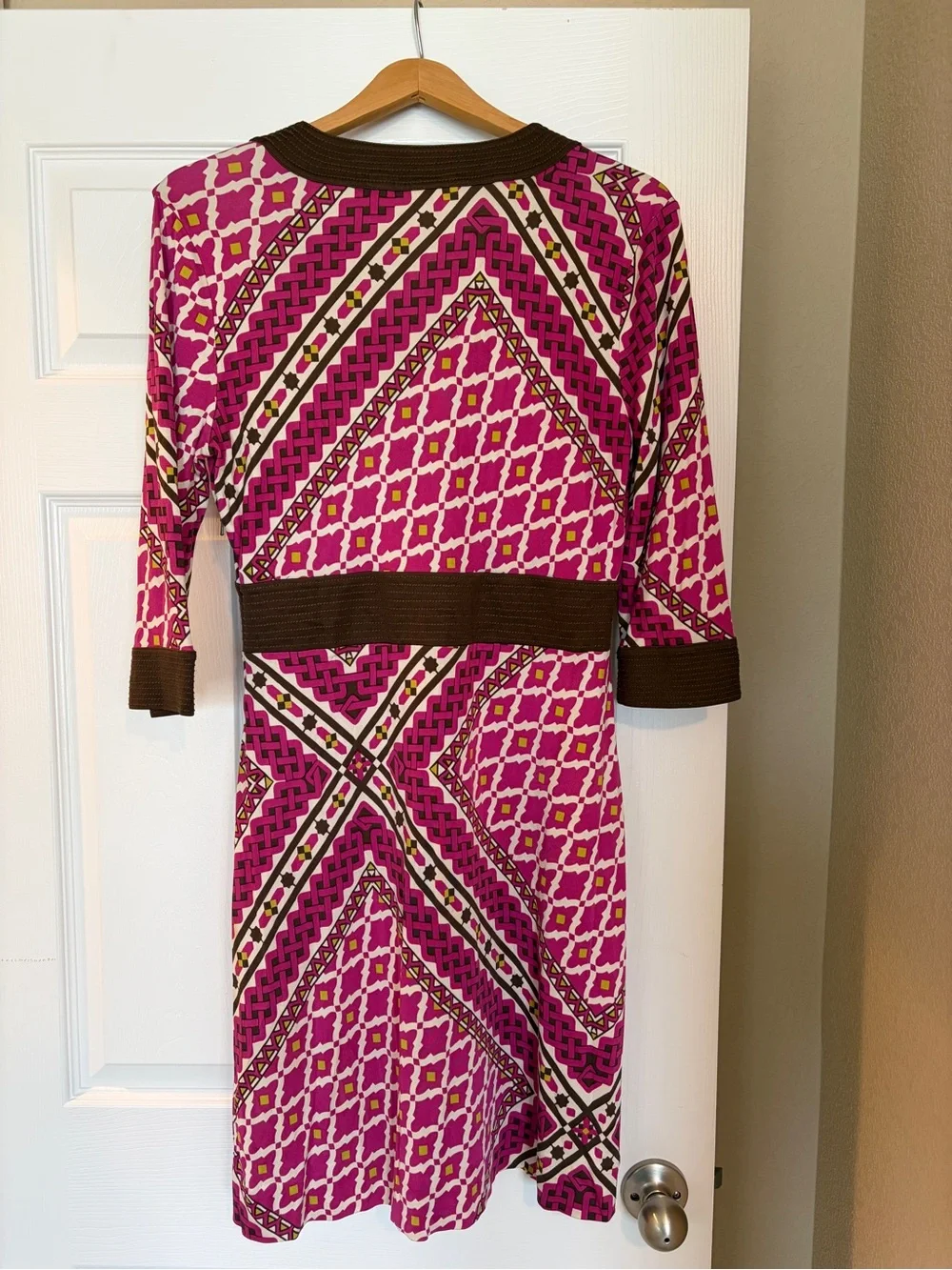 Tory Burch 100% Silk Dress L Y2K Geometric Pink Brown Designer B18